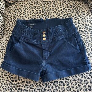 bebe Dark Blue Jean Shorts with Gold Accents